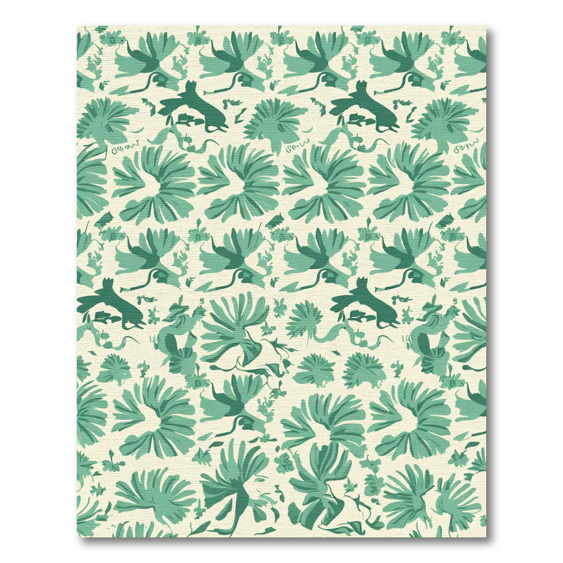 Teal Silhouette Floral Botanical Repeat Rug