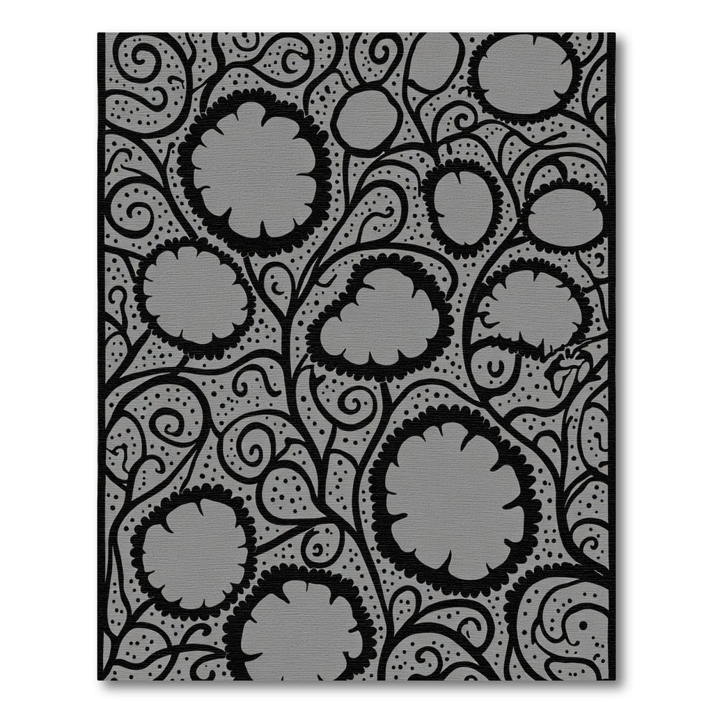 Black Petal Swirl Floral Rug
