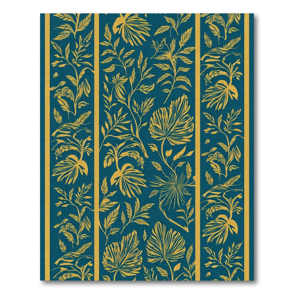 Teal Golden Leaf Botanical Stripes Rug