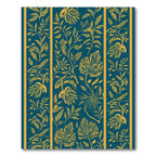 Teal Golden Leaf Botanical Stripes Rug