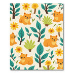 Cute Orange Kittens Yellow Flowers Foliage Rug