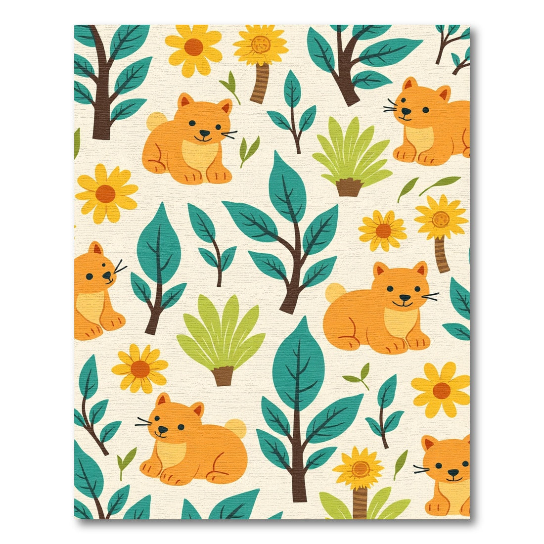 Cute Orange Kittens Yellow Flowers Foliage Rug