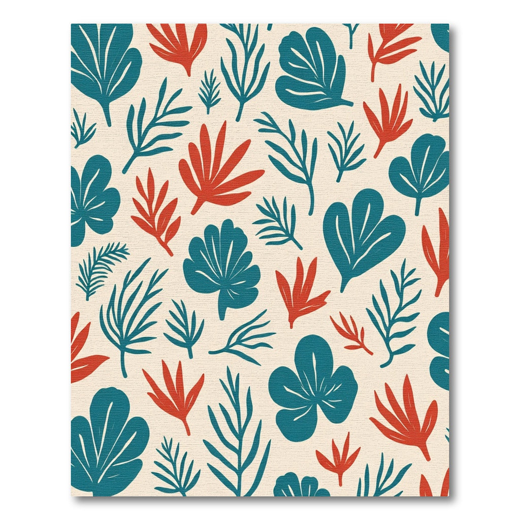 Teal Red Tropical Leaf Composition Rug