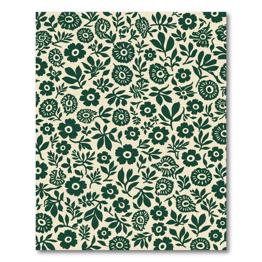 Dark Green Floral Garden Cream Rug