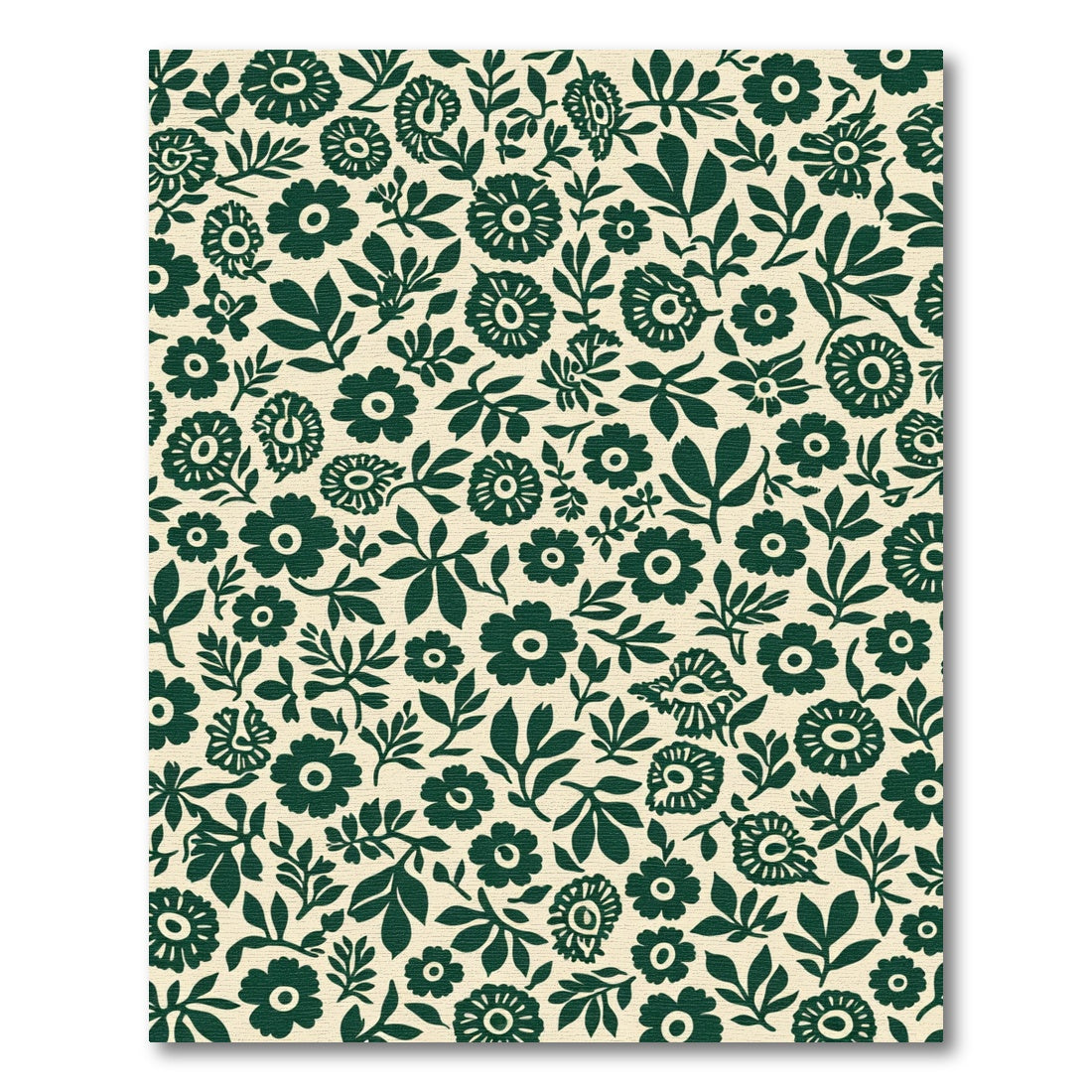 Dark Green Floral Garden Cream Rug