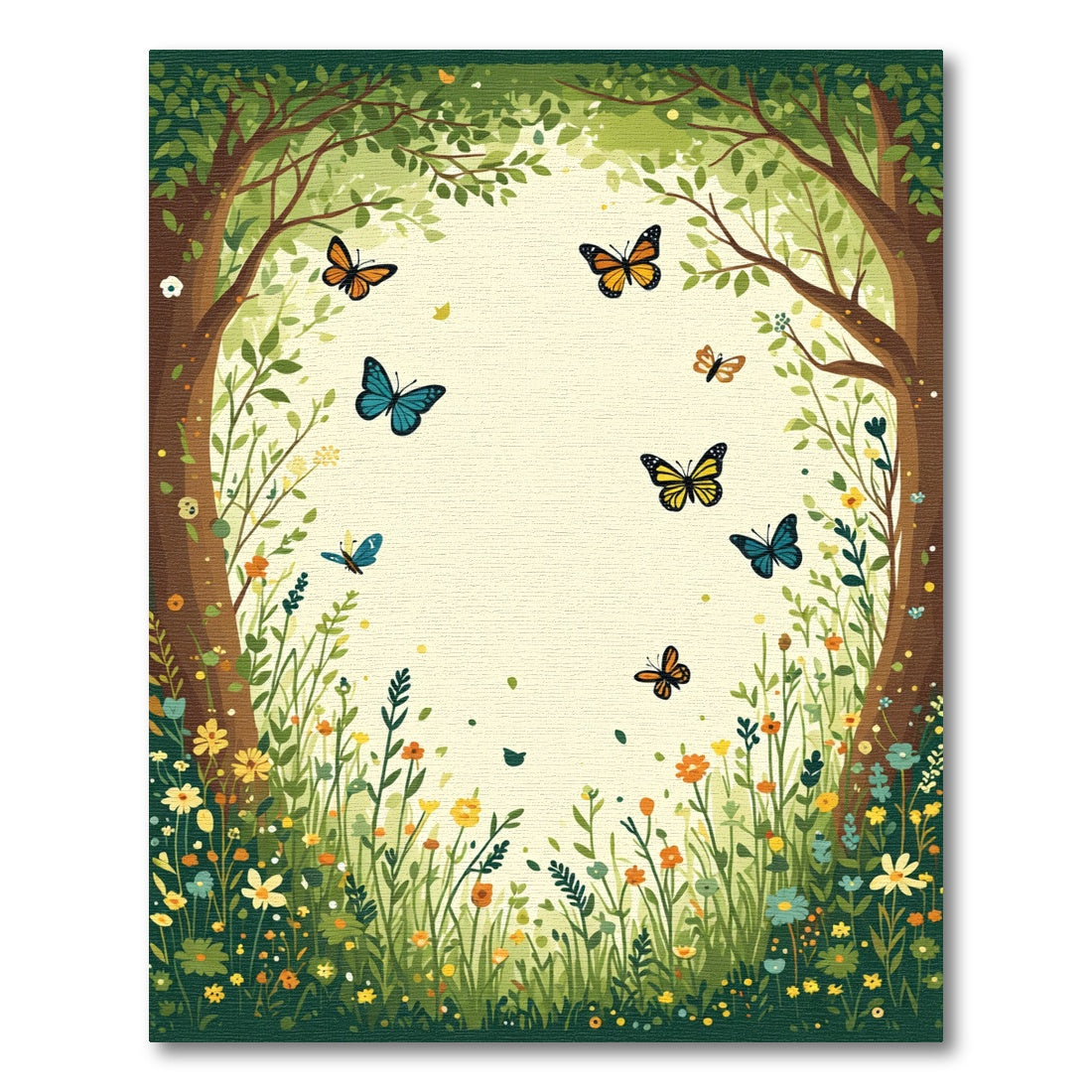 Whimsical Orange Butterfly Garden Scene Rug