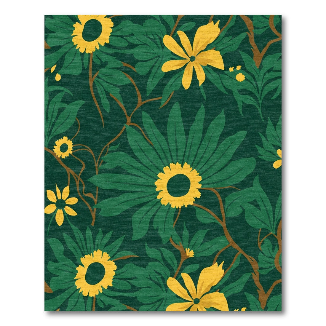 Emerald Green Yellow Floral Vines Rug