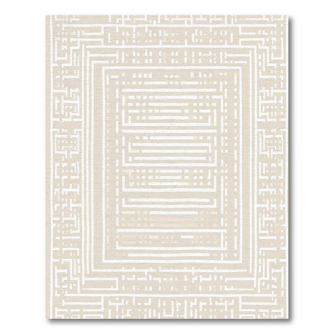 Neutral Beige Geometric Labyrinth Rug