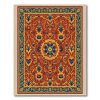 Crimson Blue Yellow Floral Medallion Border Rug