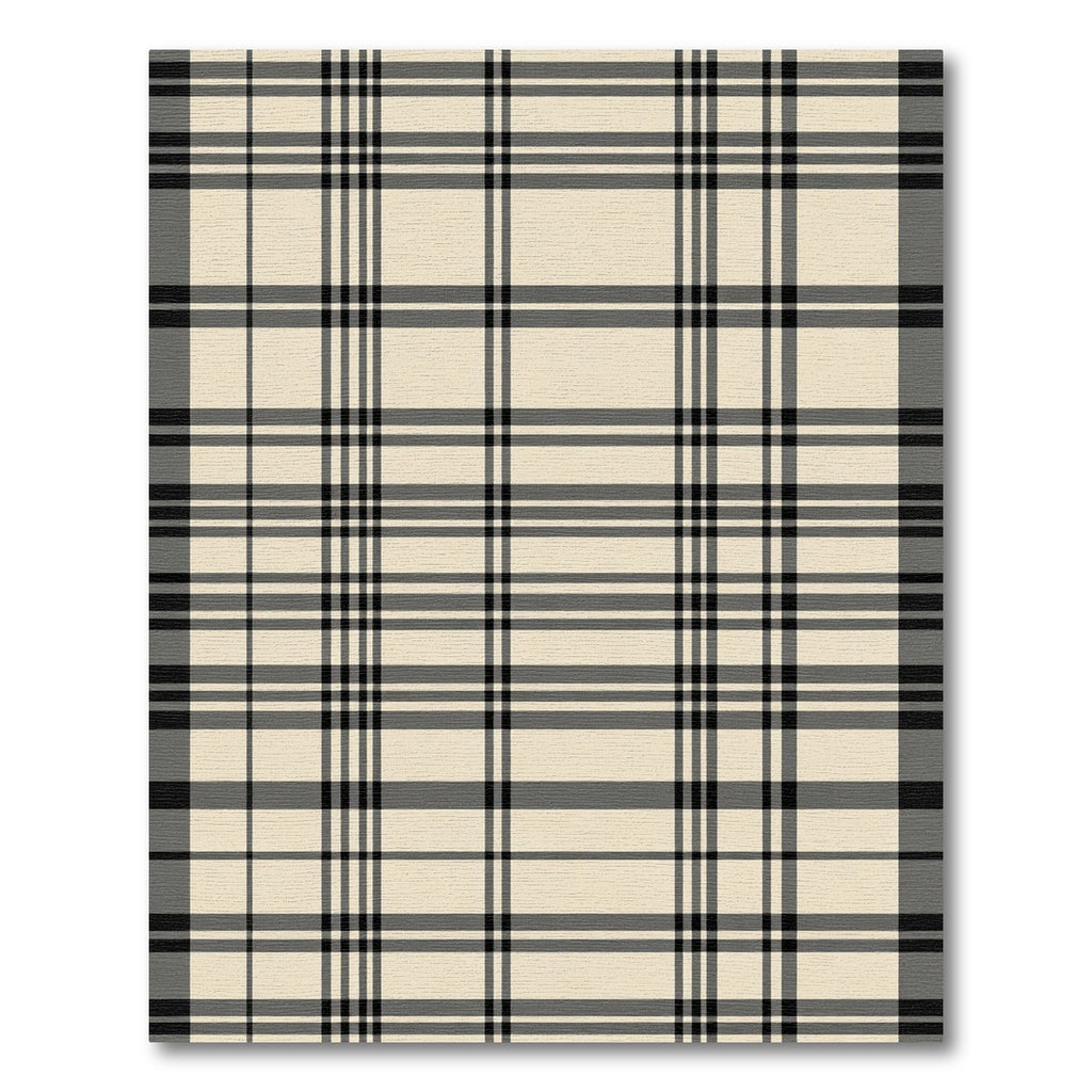 Cream Black Striped Plaid Rug