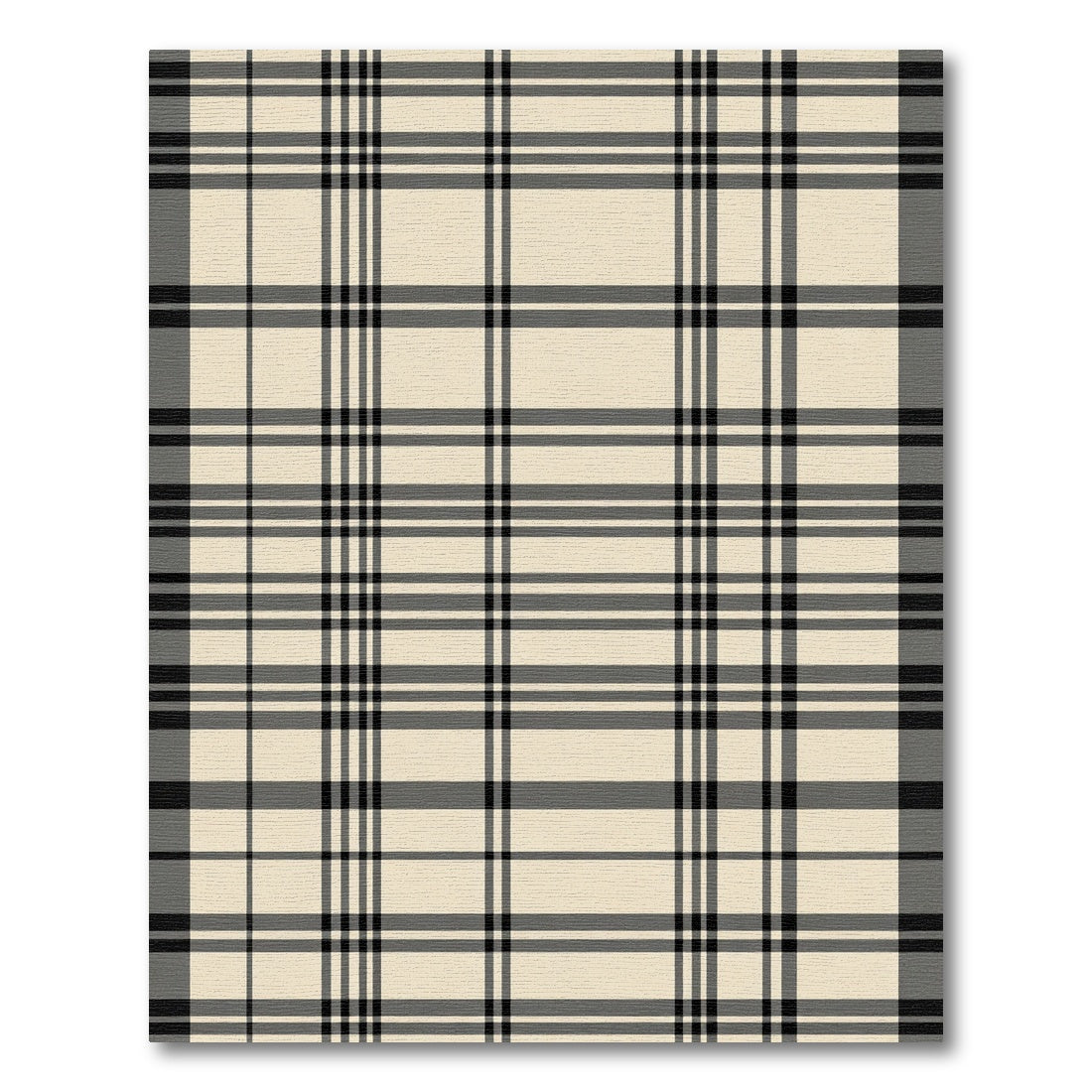 Cream Black Striped Plaid Rug