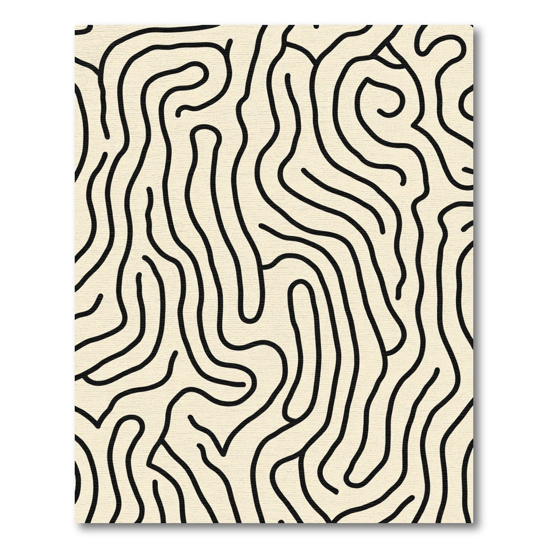 Creamy Black Line Abstract Maze Rug