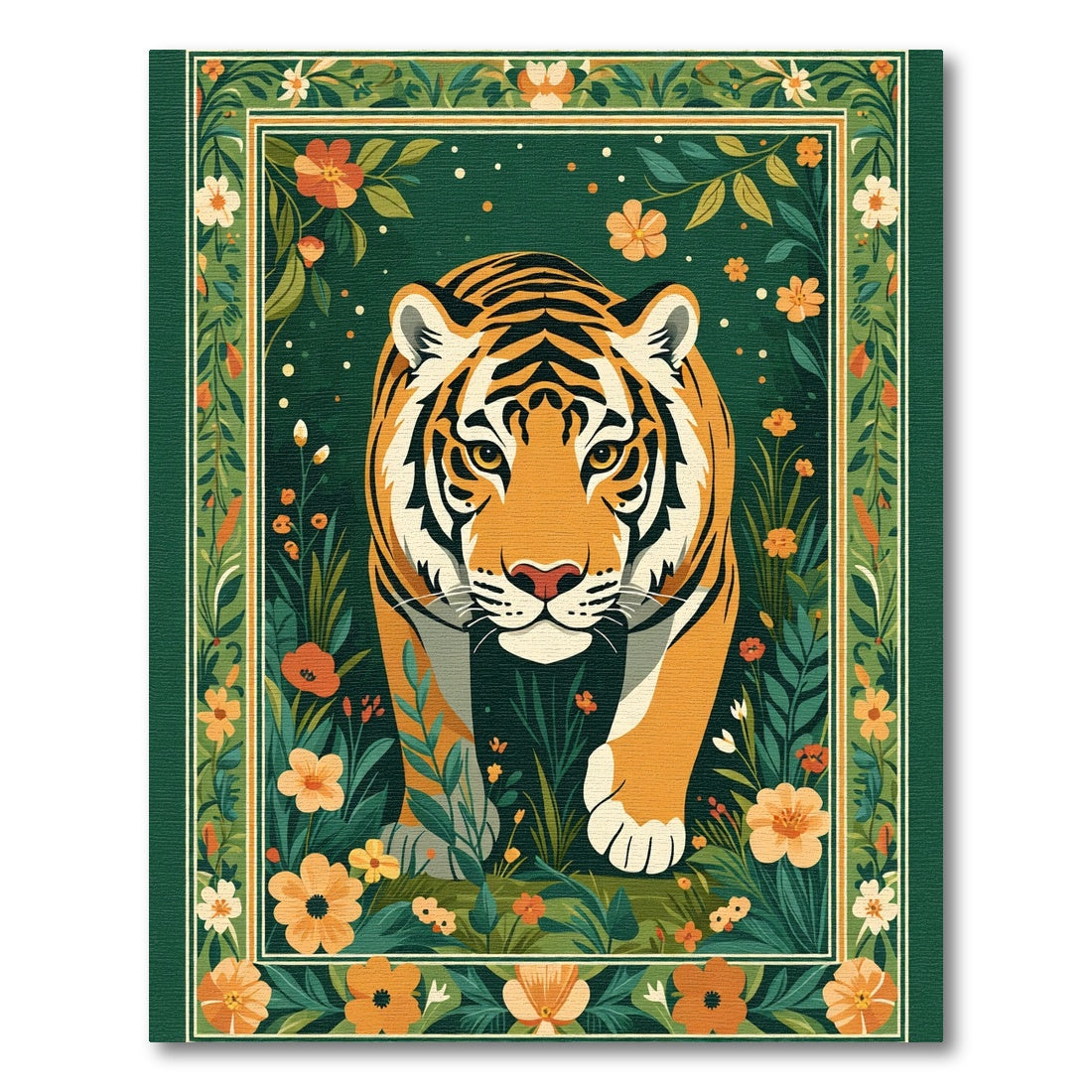 Vibrant Tiger In Lush Floral Garden Rug