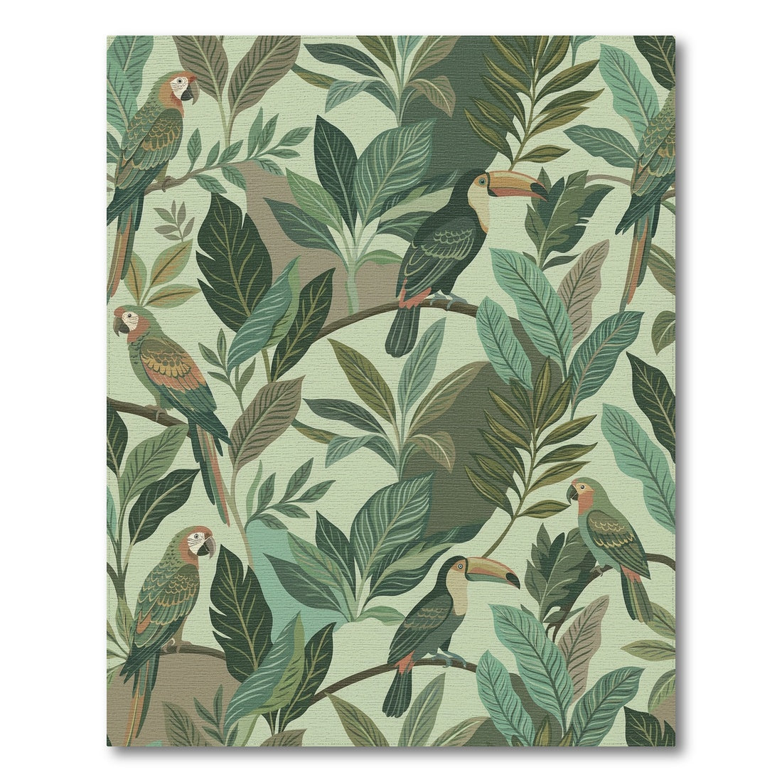 Tropical Parrots and Toucans Foliage Rug