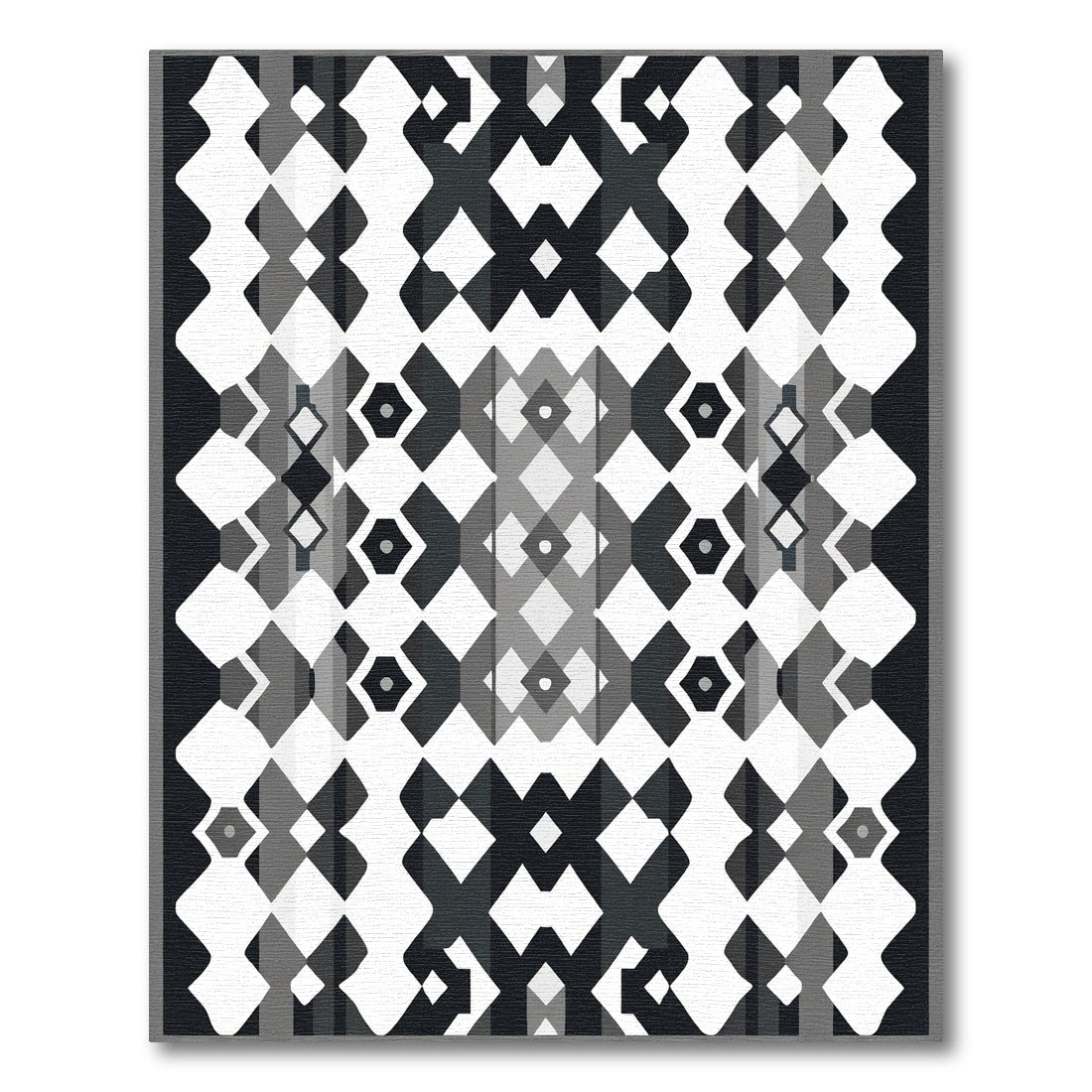 Monochrome Geometric Diamond Lattice Rug