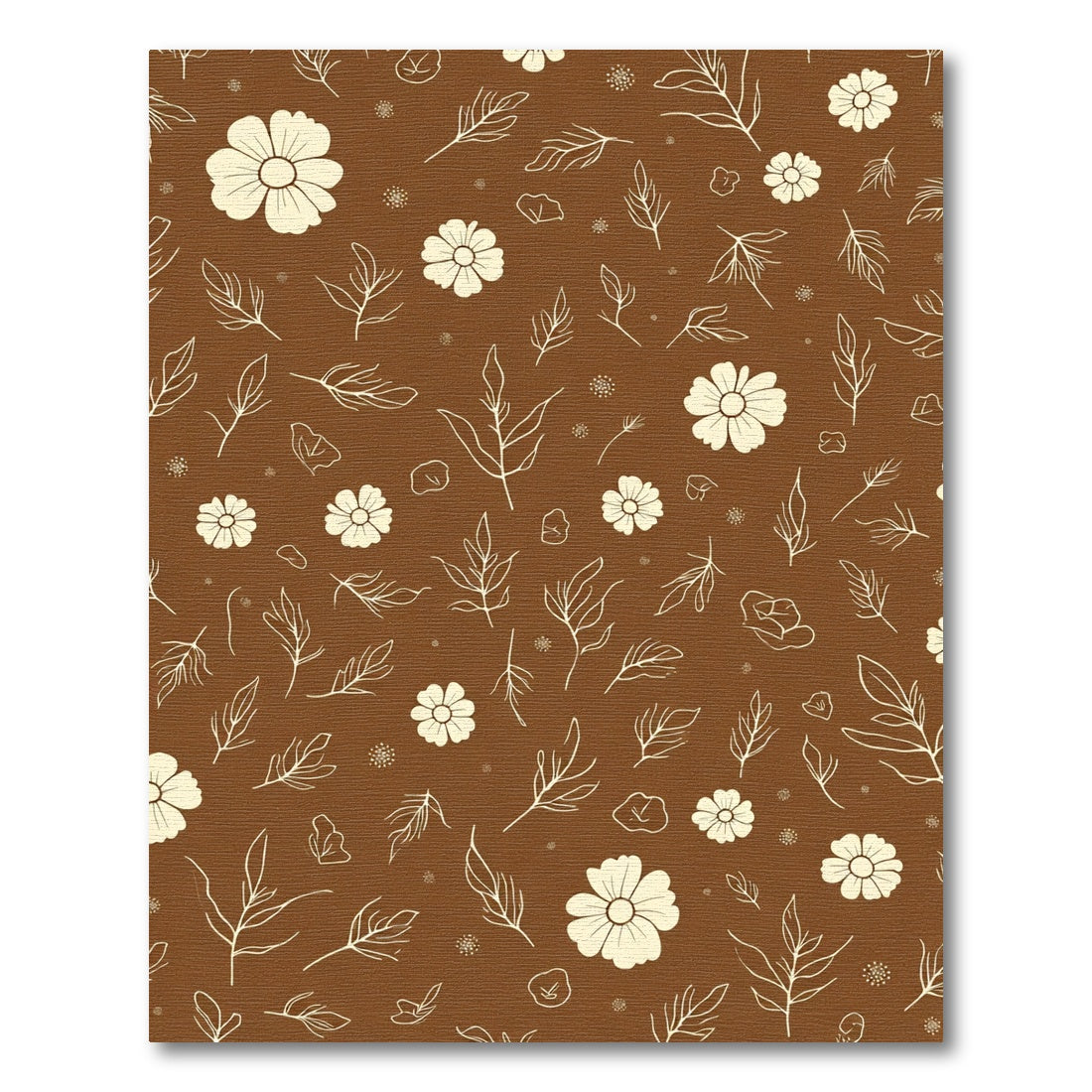 Cream Floral Leaf Contour Brown Rug