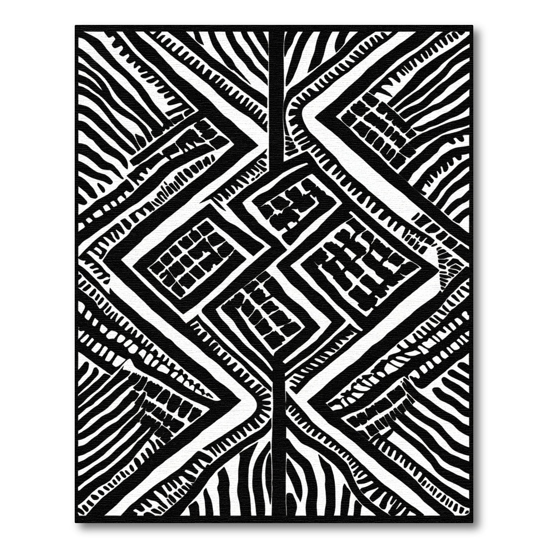 Monochrome Geometric Diamond Tribal Field Rug