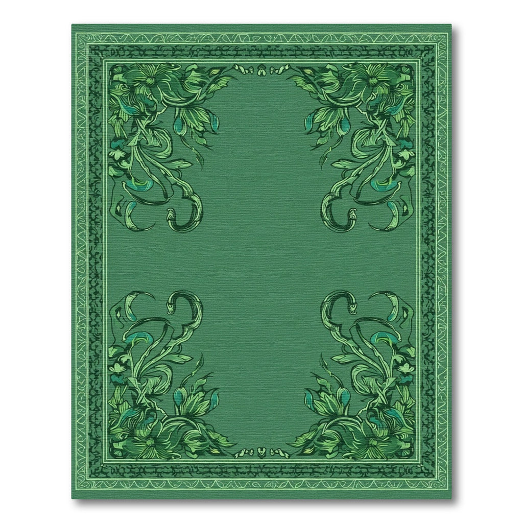 Emerald Green Floral Scroll Border Rug