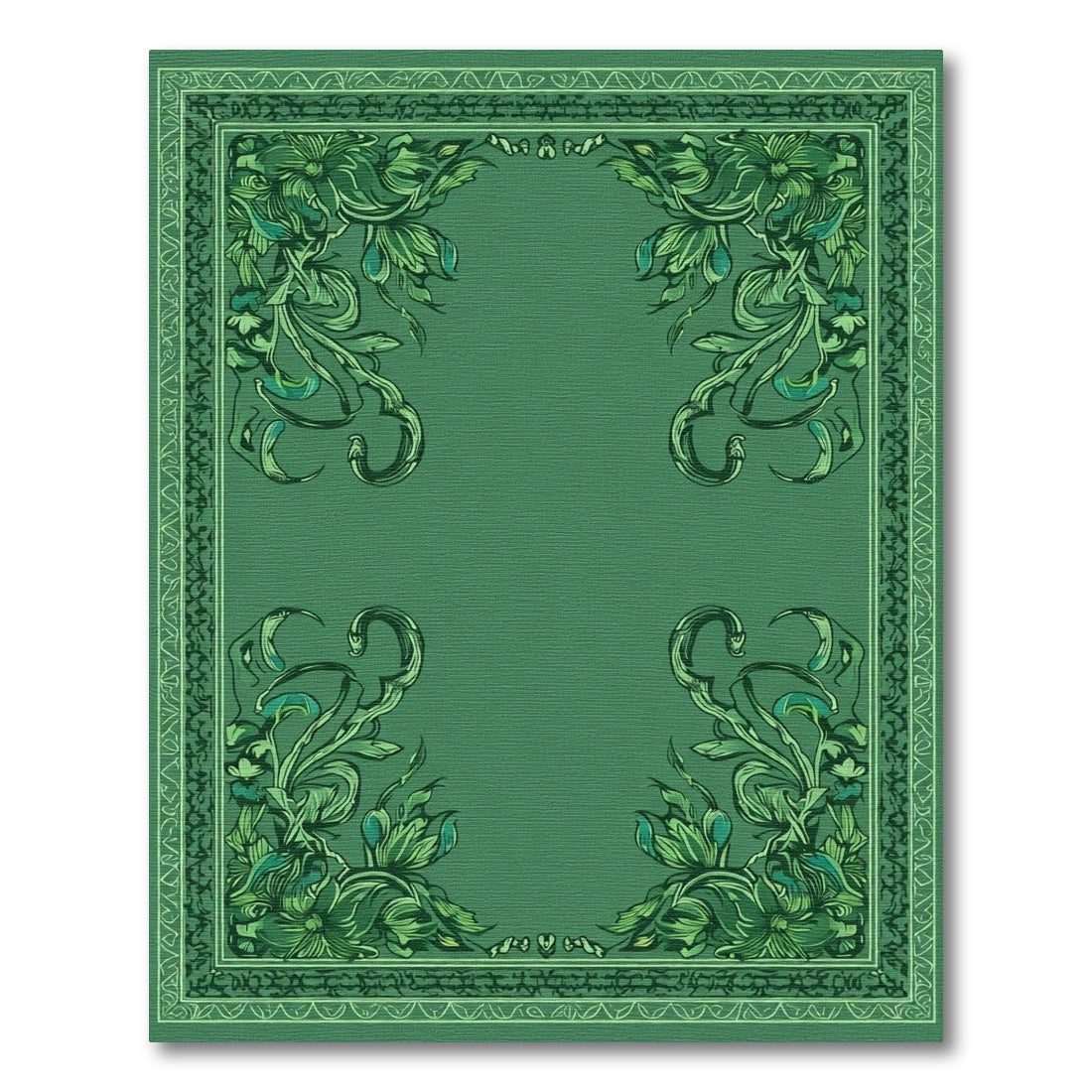 Emerald Green Floral Scroll Border Rug