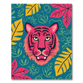 Vibrant Pink Tiger Jungle Leaves Rug