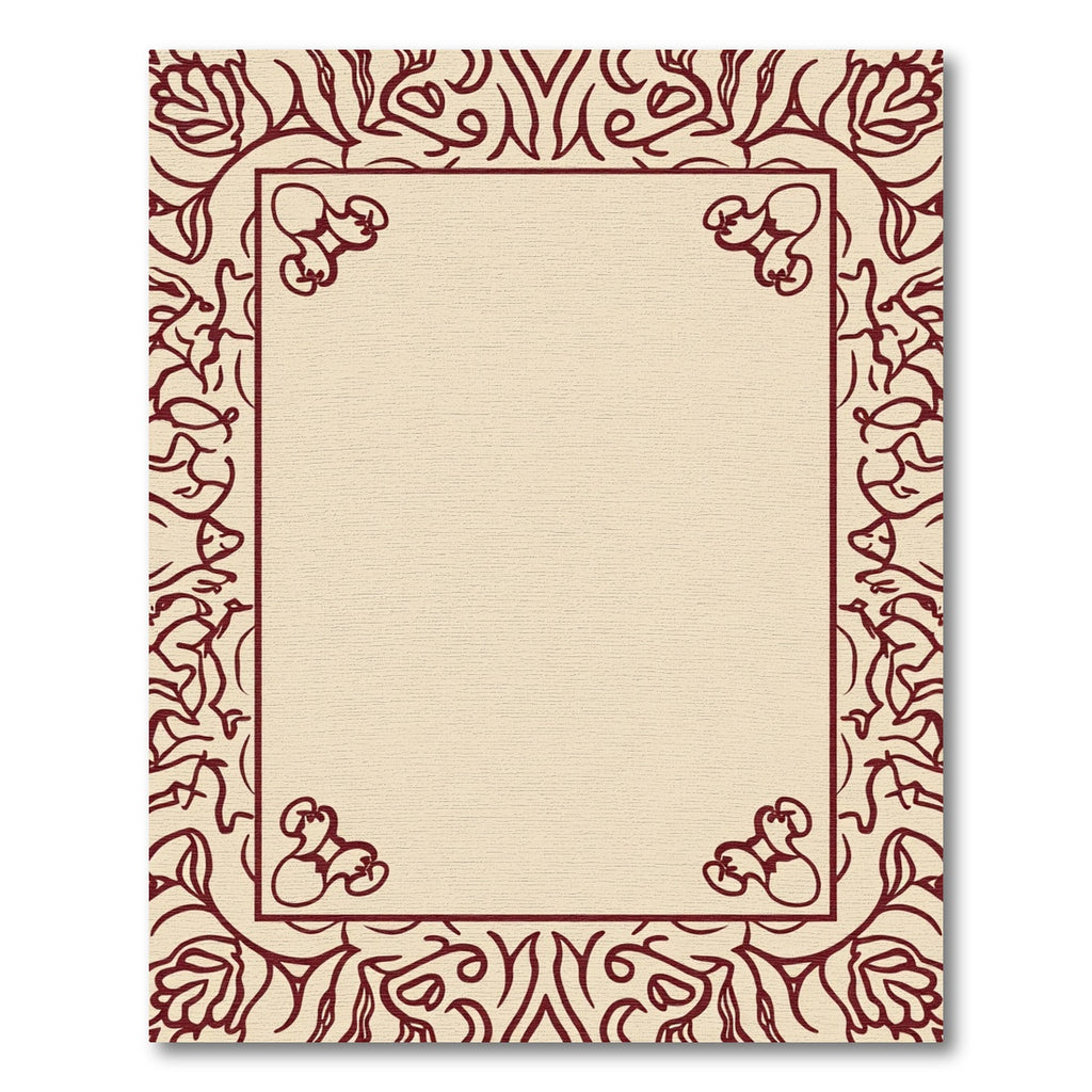 Deep Red Floral Bordered Cream Rug