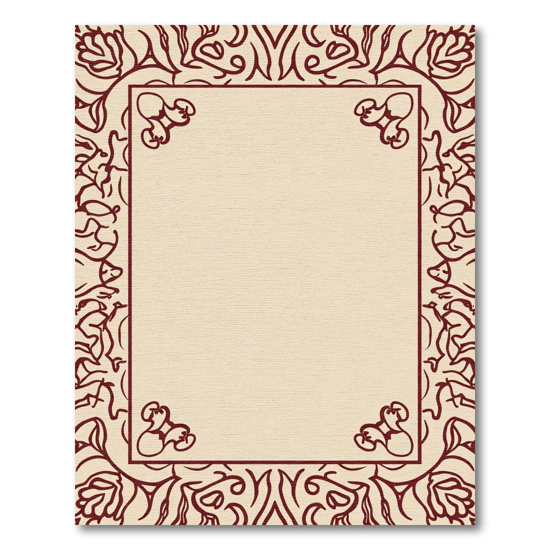 Deep Red Floral Bordered Cream Rug