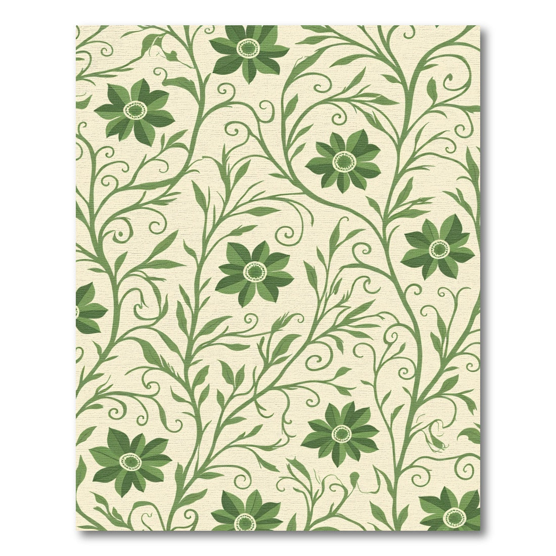 Green Floral Vine Scroll Rug