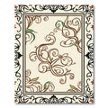 Cream Brown Leafy Scroll Border Rug