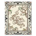 Cream Brown Leafy Scroll Border Rug