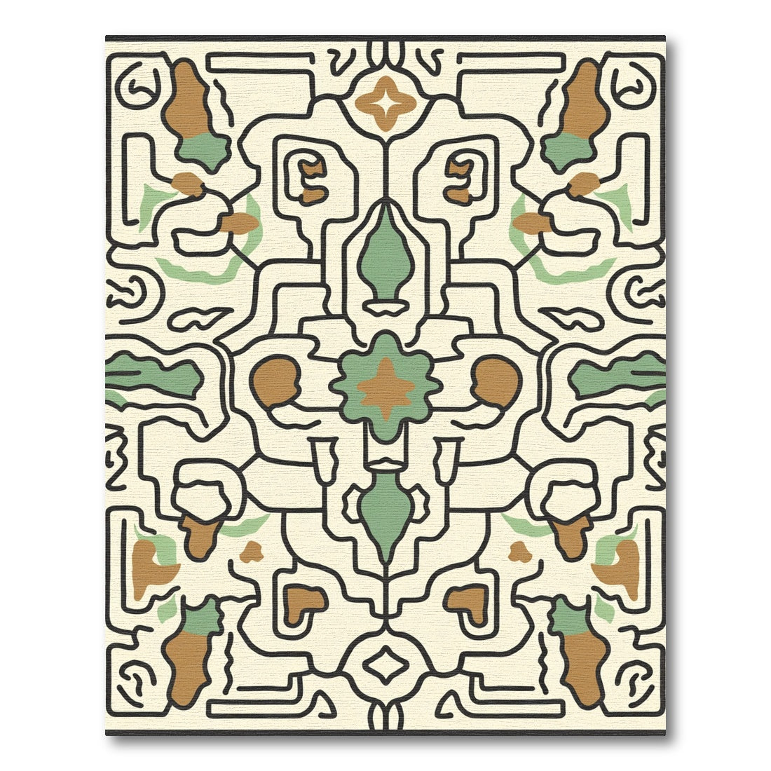 Cream Black Abstract Organic Medallion Rug