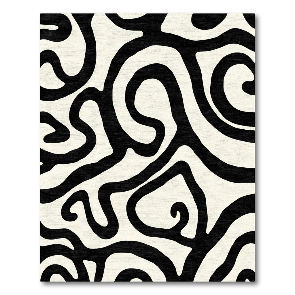 Bold Black Swirl Cream Abstract Rug