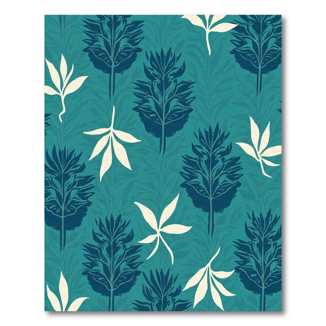 Teal Navy Botanical Foliage Composition Rug