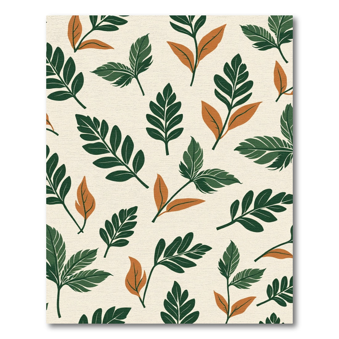 Green Rustic Leafy Branch Pattern Rug