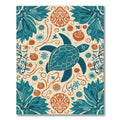 Deep Teal Turtle Shell Coastal Folk Art Rug