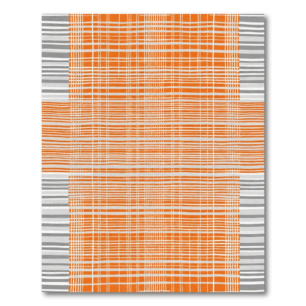 Orange Gray Checked Lines Rug