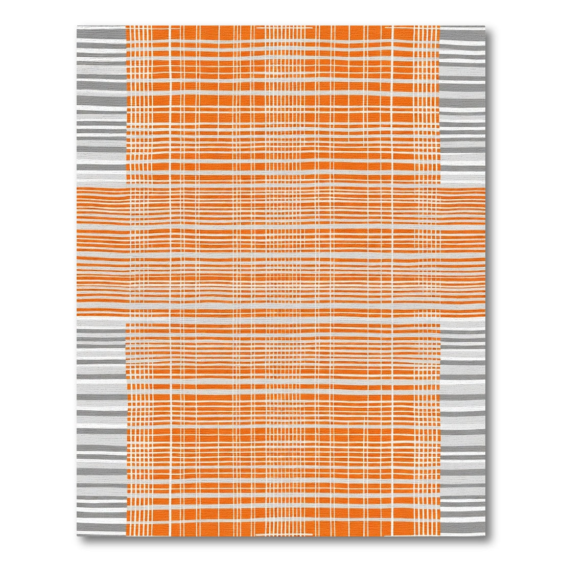 Orange Gray Checked Lines Rug