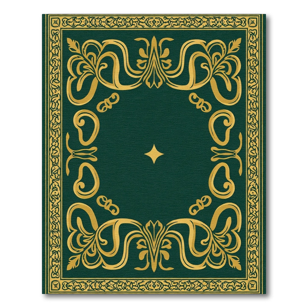 Ornate Gold Dark Green Scrollwork Rug