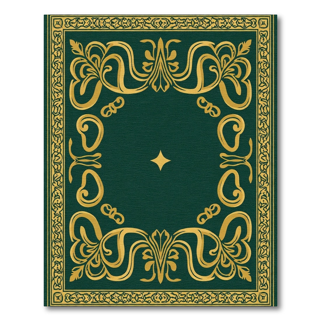 Ornate Gold Dark Green Scrollwork Rug