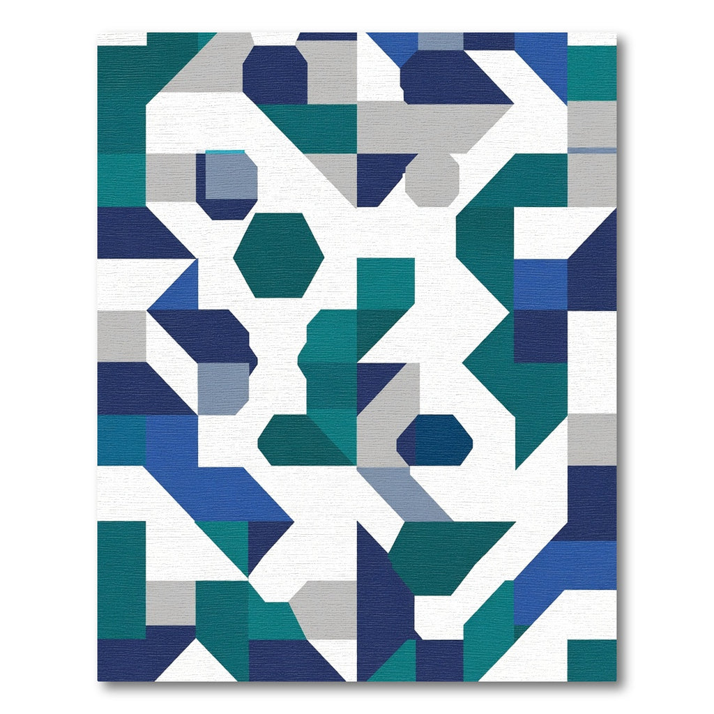 Modern Blue Teal Geometric Abstraction Rug