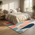 Mid Century Arches Blue Pink Cream Rug