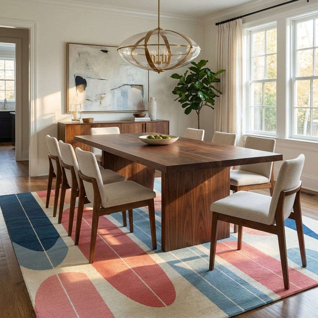 Mid Century Arches Blue Pink Cream Rug