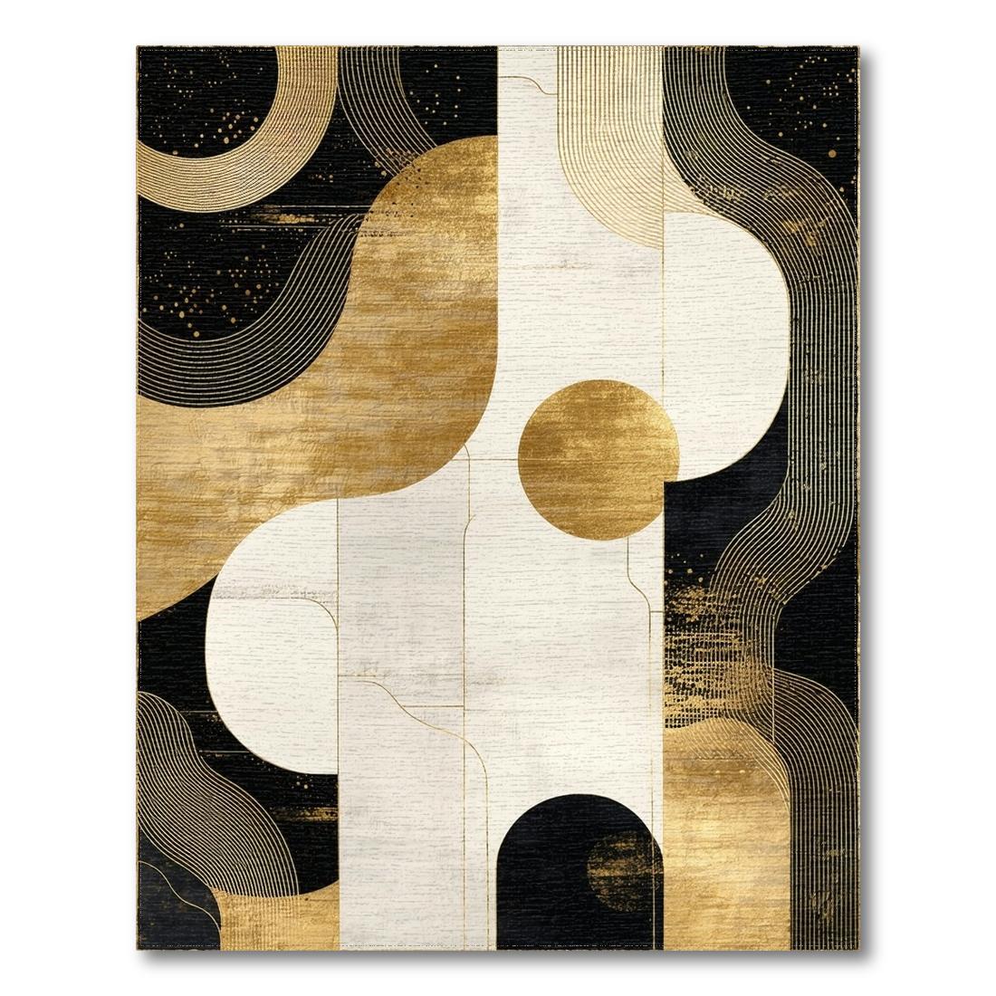 Modern Black Gold Abstract Curved Rug