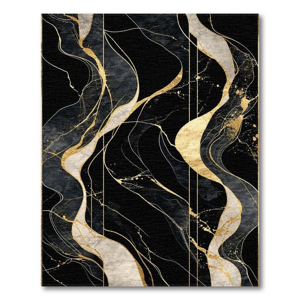 Modern Black Gold Abstract Flowing Rug