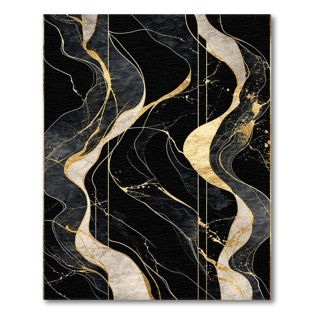Modern Black Gold Abstract Flowing Rug