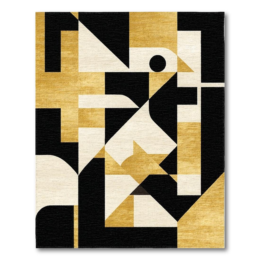 Modern Geometric Black-Gold-White Rug