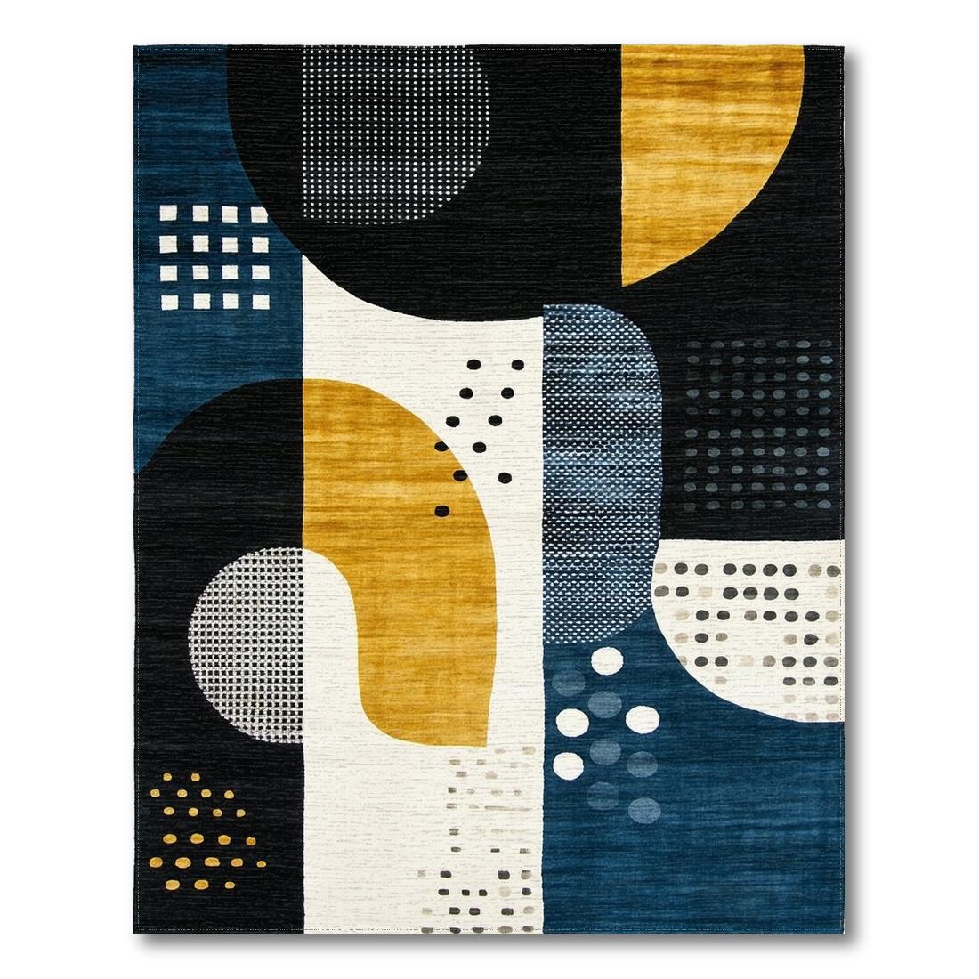 Modern Geometric Blue-Black-Mustard Rug