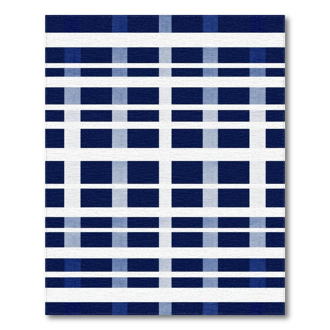 Modern Navy Blue White Checkered Minimalist Rug