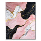 Modern Pink Black Gold Fluid Pattern Rug - Washable Flatwoven Chenille