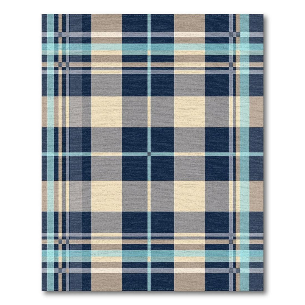 Modern Plaid Navy Beige Rug(Blue)