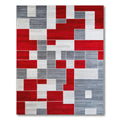 Modern Red Gray Geometric Block Rug(Red)